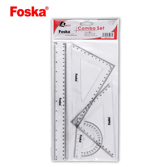 School Stationery Supplies Math Ruler Logo Custom Kids 4PCS Soft Clear Plastic Ruler Set 