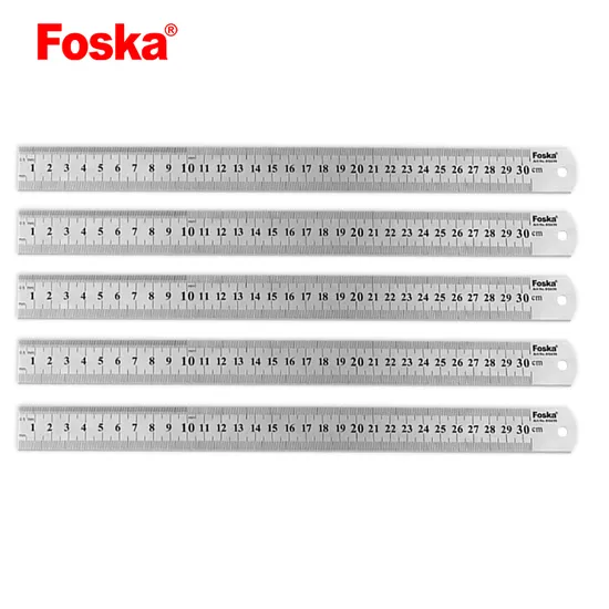 Foska Inch and Cm Measurements Straight Edge Linear Measurement Steel Rulers with PVC Bag Package 