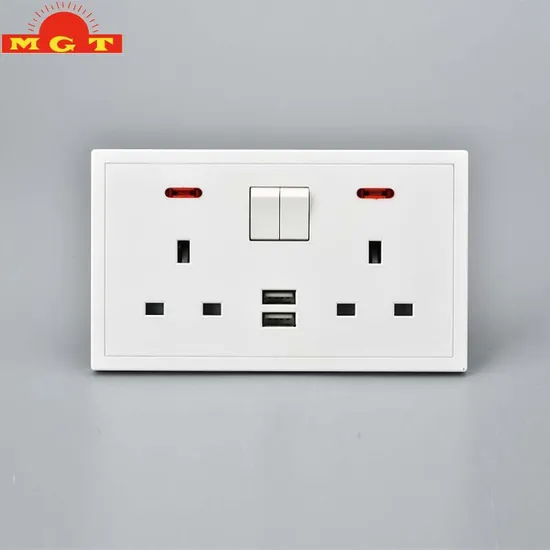 British Standard Electrical Wall Socket with Indicator 2 Gang Switch Double 13A 